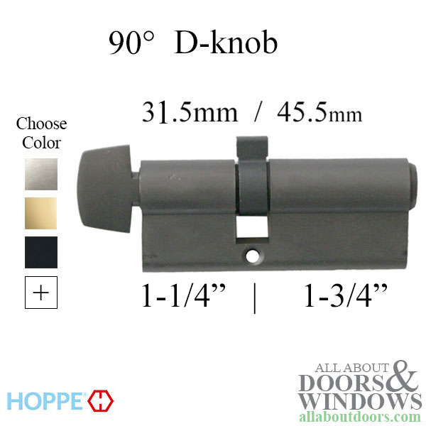 HOPPE 90° Non-Logo Keyed Profile Cylinder with D-Knob 31.5/45.5mm