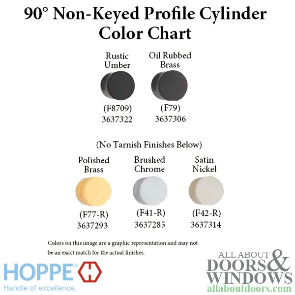Color Chart for New Style HOPPE Non-Logo 90° Keyed Profile Cylinder Lock