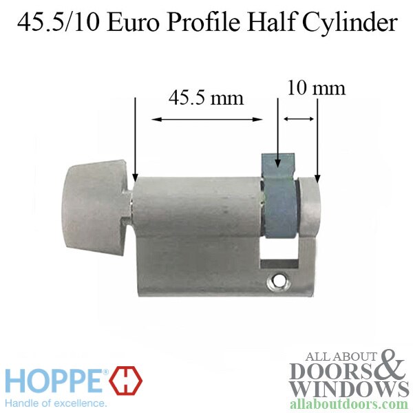 Side view of the Hoppe Inactive Non-Keyed Cylinder Lock with D-knob with Dimensions