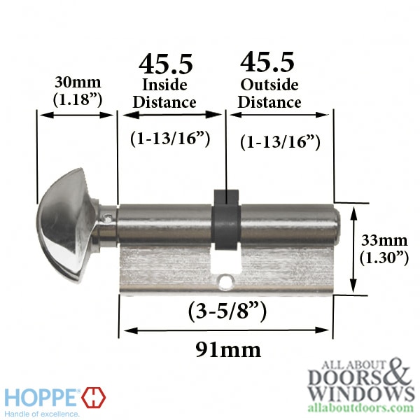 Side view and dimensions of the HOPPE Non-Logo Active Keyed Cylinder Lock