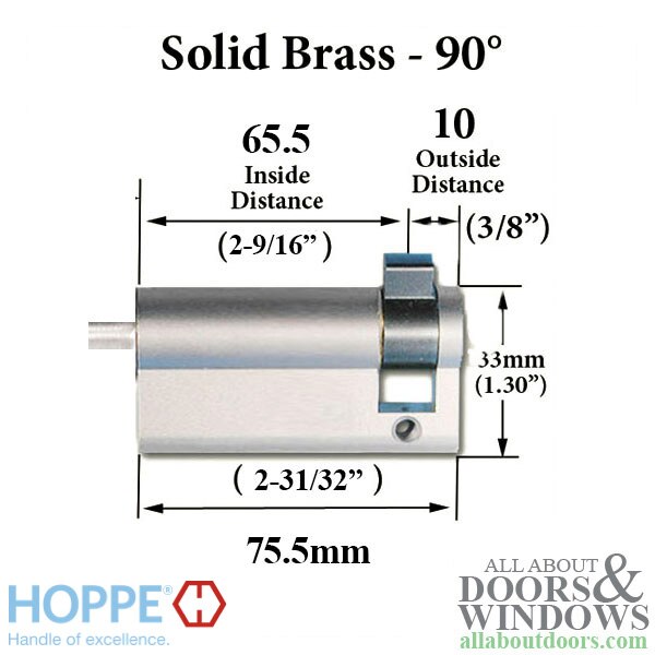65.5/10 Hoppe Inactive 90° Non-Logo Non-Keyed Profile Cylinder Lock, No Knob