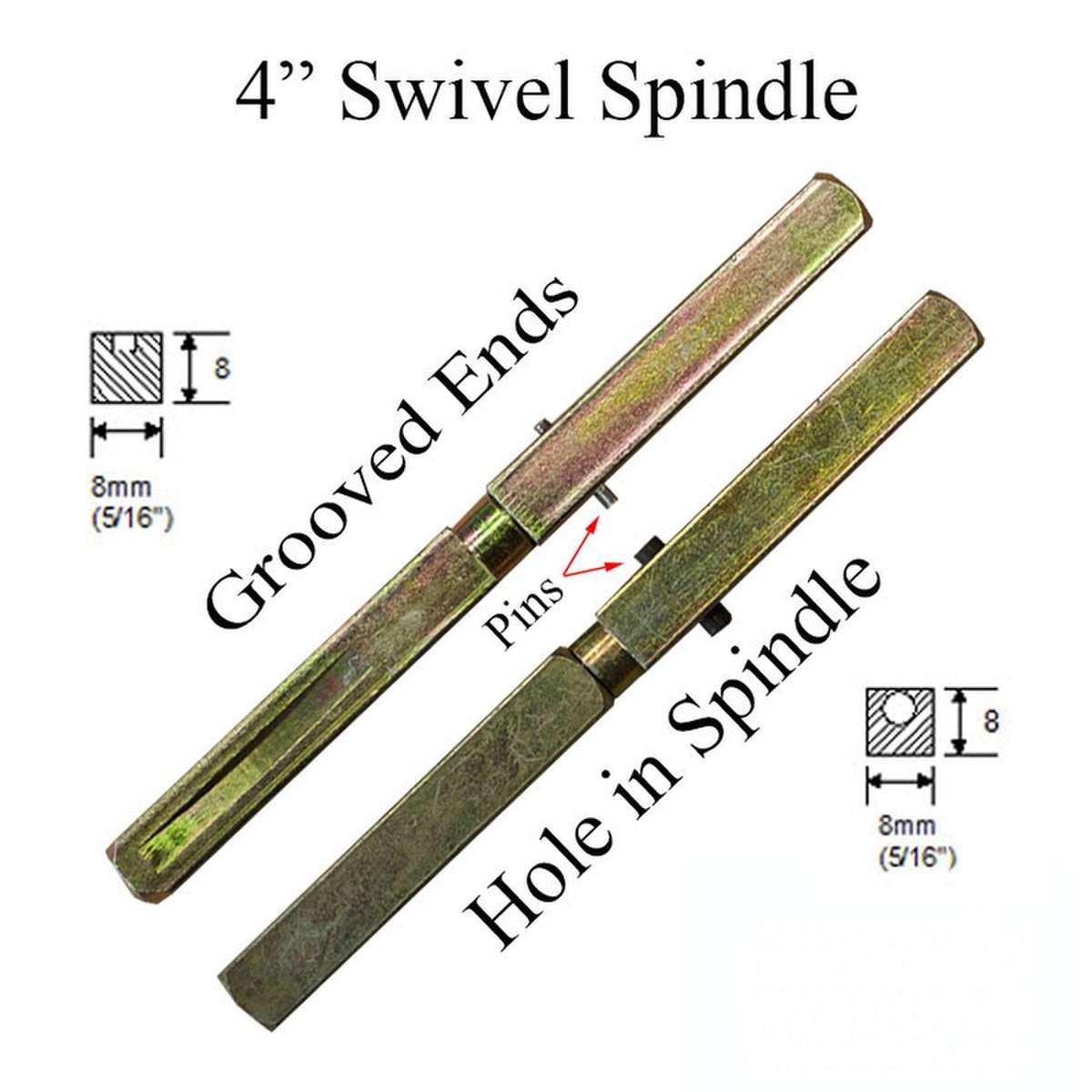 Grooved Spindle Door handle shaft | Grooved Spindle | 5/16 diameter | 8mm