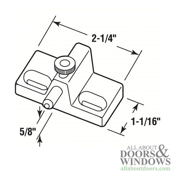 White Patio Door Slide Bolt Lock Dimensional Drawing