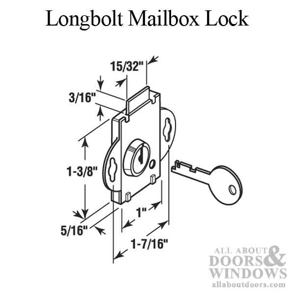 Mail Box Lock 1/4" Long Bolt - 1600 Series | Secure Mailbox Lock - Dimensions