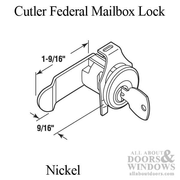 Cutler Federal Mailbox Lock, 1-9/16" Cam, Nickel | Secure Mail Lock - Dimensions