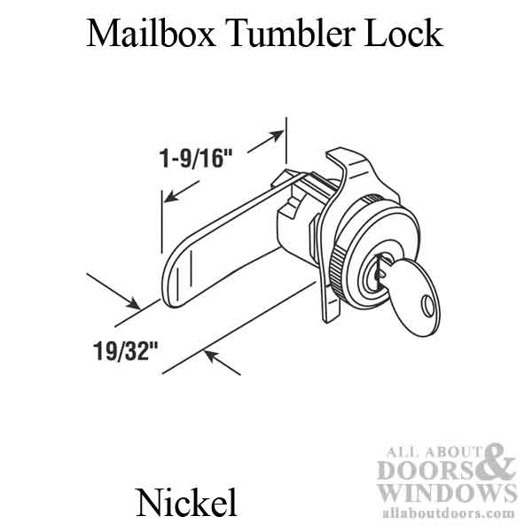 Mailbox Tumbler Lock, 5 Pin, 1-5/8" Bolt Throw, Nickel Plate | Secure Mail Lock - Dimensions