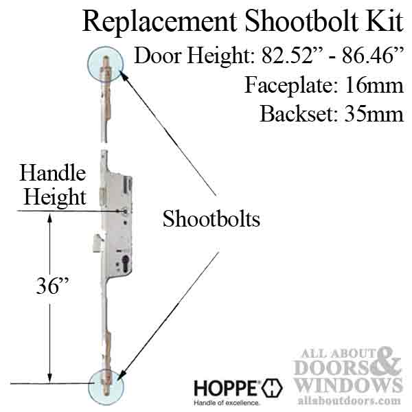 Hoppe 3-point multipoint lock, door heights 82.52"- 86.46", 1-3/8" backset