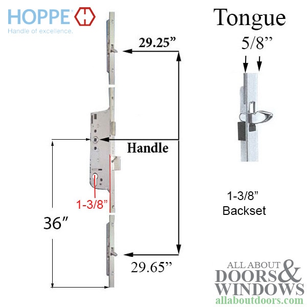 multipoint lock with 5/8 inch Faceplate 1-3/8 inch Backset 36 inch handle height