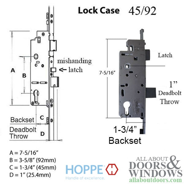 Hoppe 3point multipoint lock replacement shootbolt kit 16/45/92