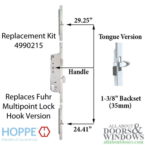 Replacement kit for 64-3/16 inch FUHR hook version multipoint lock 20 mm faceplate