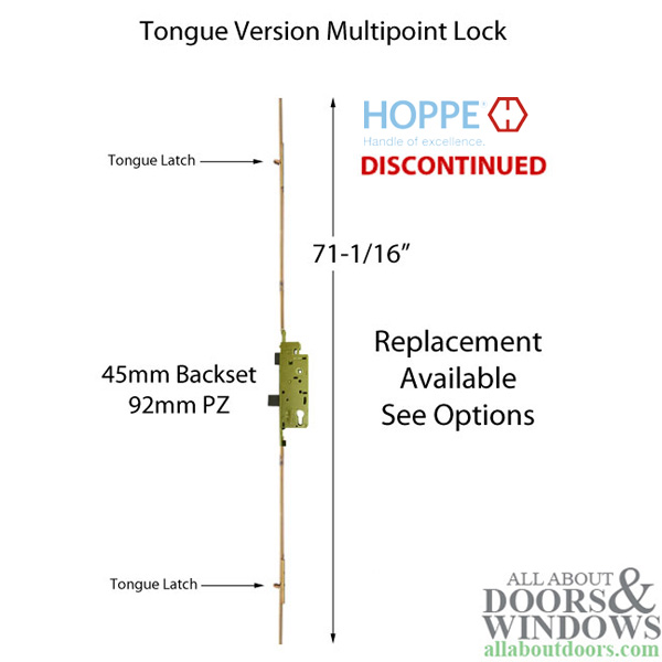 HOPPE 71 - 85-1/2 inch tongue multipoint lock 45mm backset