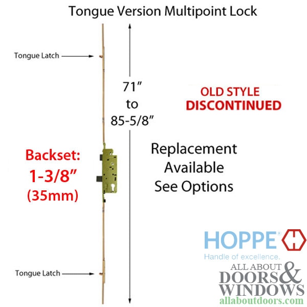 Hoppe multipoint lock 71 - 85-5/8 inch tongue version 35mm backset