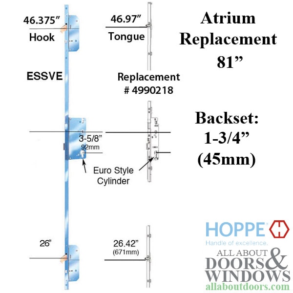 Atrium Essve 81" multipoint lock with 20mm 45/92 tongues euro style