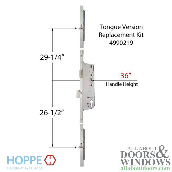 Tongue version replacement kit for Roto HOPPE multipoint lock