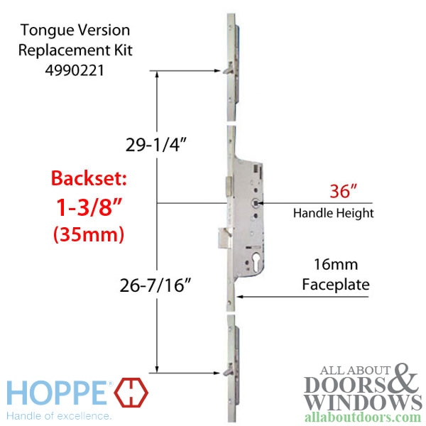 Replacement kit for 71 - 85-5/8 inch old style Tongue Version with 35mm backset