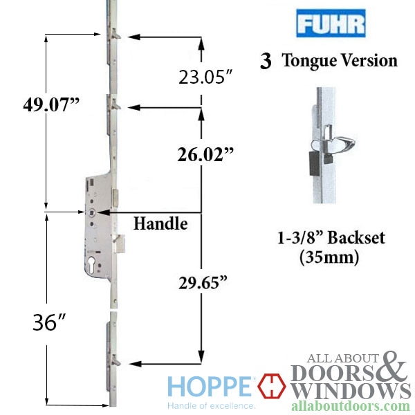 Hoppe 4-point lock for MW Doors 3 Tongues with 1-3/8" backset