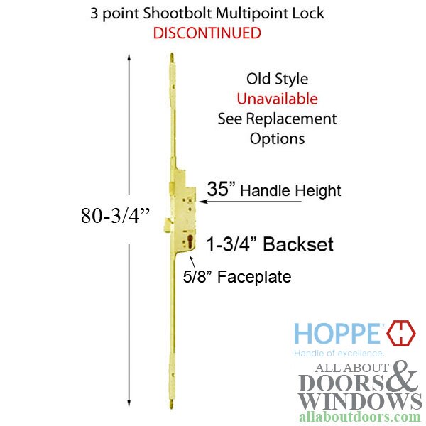 80-3/4 inch shootbolt, 2 piece old style, 45mm backset