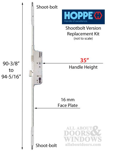 Replacement kit for 90-3/8 to 94-5/16 inch 2 piece old style shootbolt multipoint lock