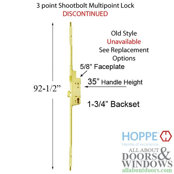 92-1/2 inch 3 point shootbolt multipoint lock for active doors