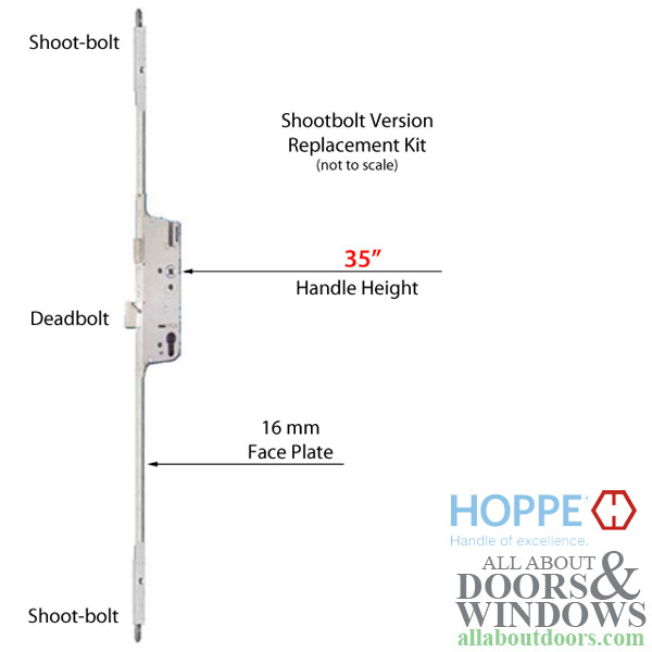 Hoppe replacement kit for 75-1/2 to 79-1/2 inch 2 piece shootbolt multipoint lock