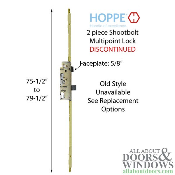 Hoppe 75-1/2 to 79-1/2 inch 2 piece shootbolt with 45mm backset