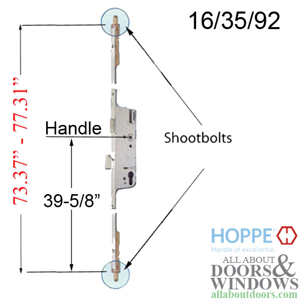 Replacement kit for Hoppe 76.3 - 80.3 inch Fuhr shootbolt multipoint lock