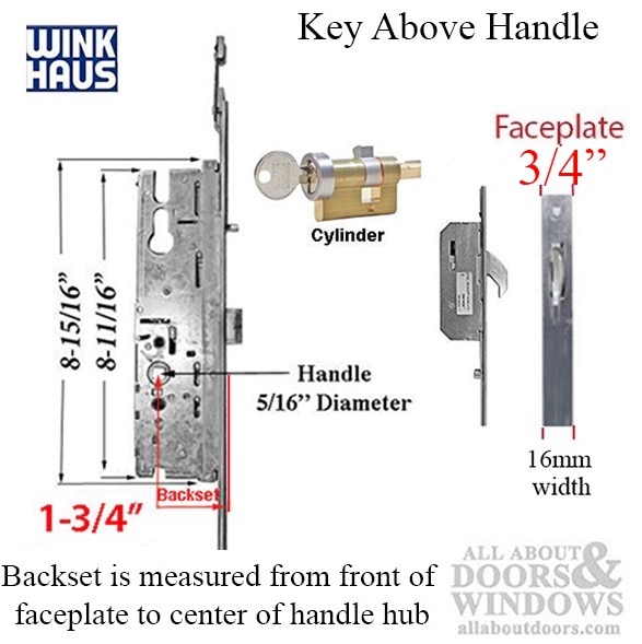 20mm Winkhaus OML 45/92 lock system with hooks positioned at 27.2 down, 36.5 up