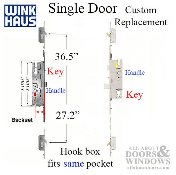 20mm Winkhaus OML 45/92 lock system with hooks positioned at 27.2 down, 36.5 up