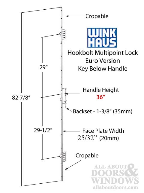 Dimensional Diagram of the Winkhaus 20mm Cobra 35/92 Multipoint Lock System with Hooks