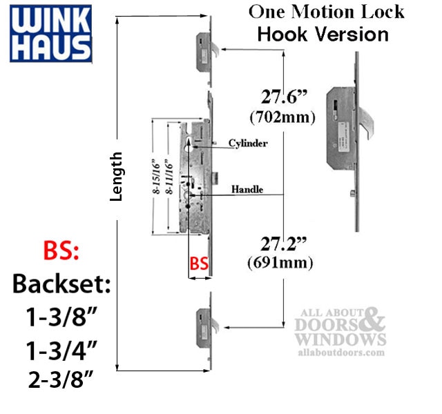 20mm Winkhaus OML 45/92 Hook Lock System for 76-1/4 inch Double Door