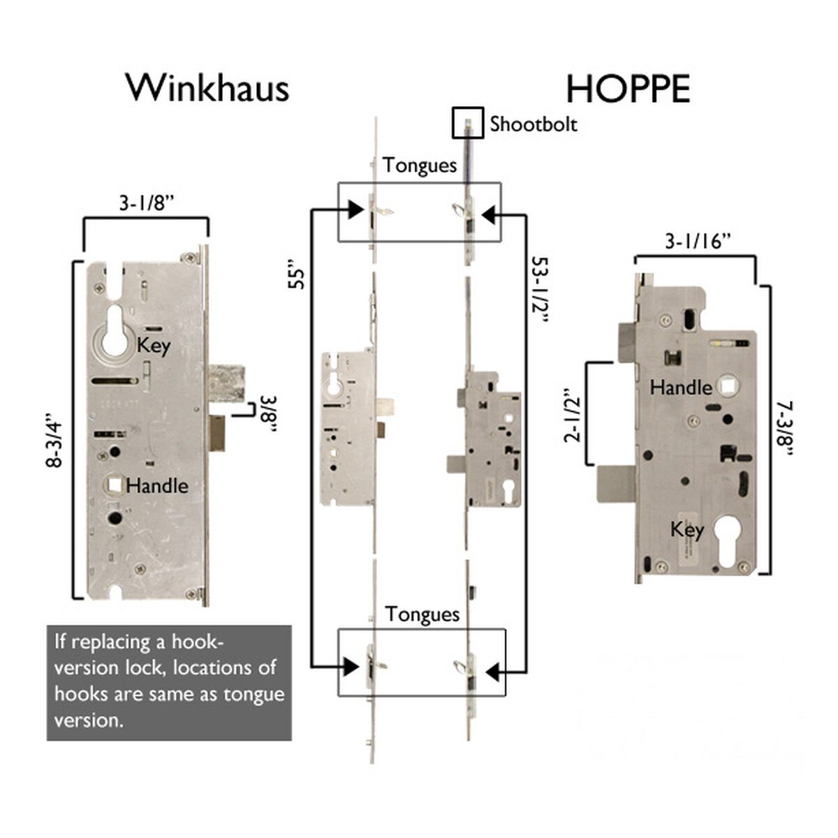 20mm Winkhaus OML 6092 Key Above Handle, 2 Hook Version | Discontinued ...