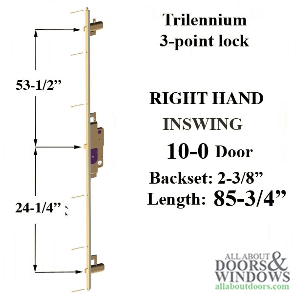Trilennium 3000 Multi-Point Lock, RHIS, 85-3/4", 2-3/8" Backset, Victorian Bronze finish