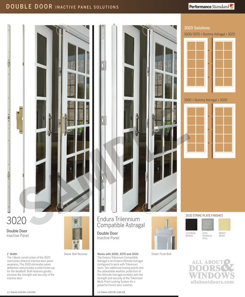 Trilennium 3020 Passive Door Lock for 6-8 Inactive Door - Bronze Finish