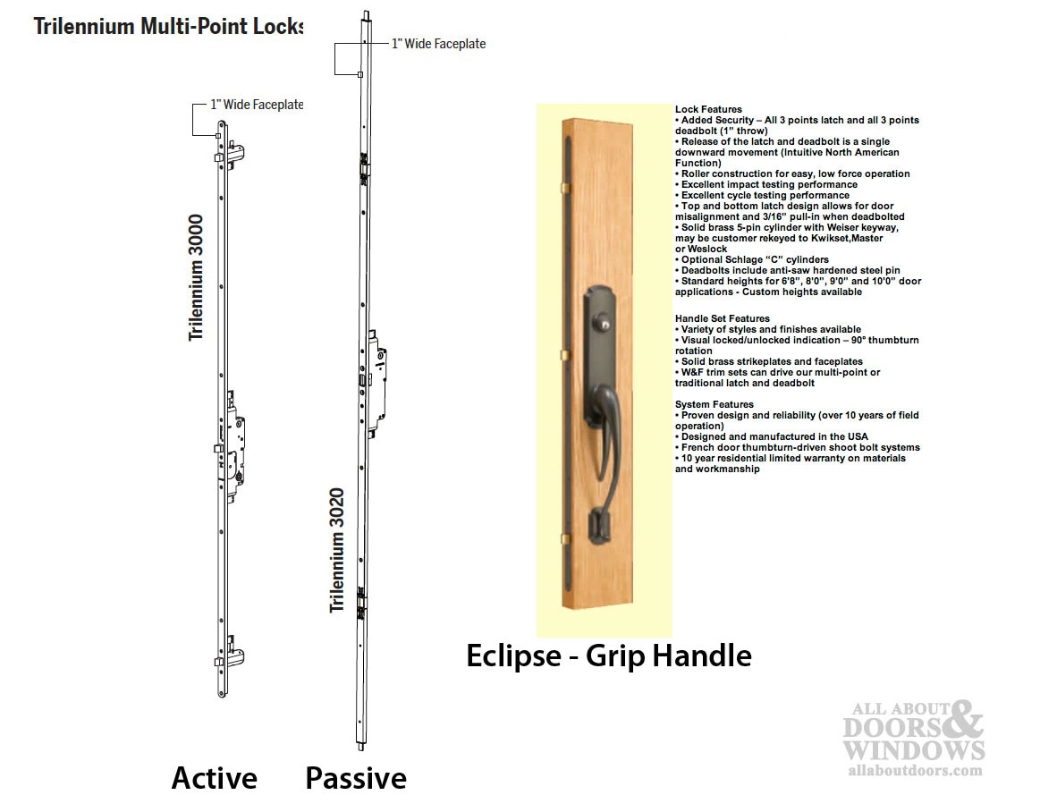 Trilennium 3020 Passive Door Lock - 6-8 Inactive Door, Bronze Finish