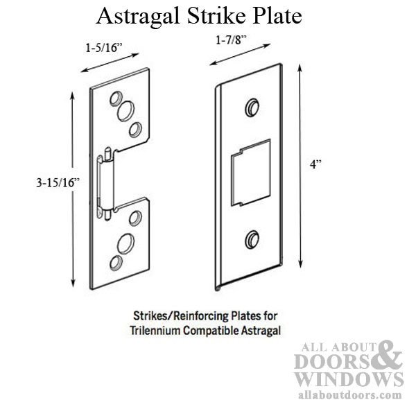 Trilennium Astragal Strike Plate Kit (3) with Screws - Choose Color