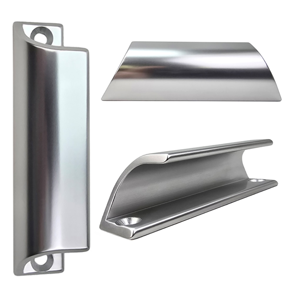 HOPPE Small Pull Handle for Patio Doors - Silver - Overview and Side Views