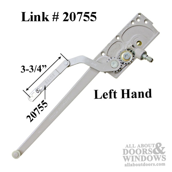 Left hand beige casement operator with 3-3/4 inch short arm with stamped number 20755