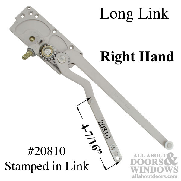 right hand beige casement operator with 4-7/16 inch short arm with stamped number 20810