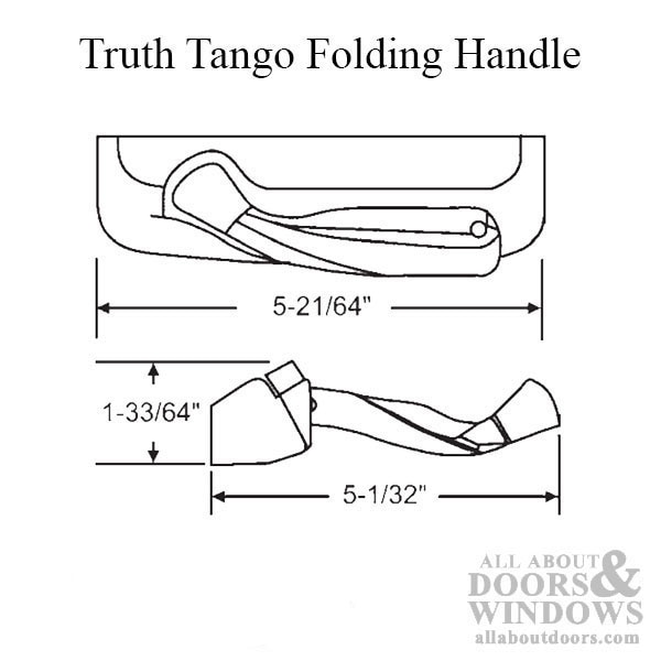 Truth Tango Folding Handle with Cover for Encore Operator, Left Hand - Dimensions