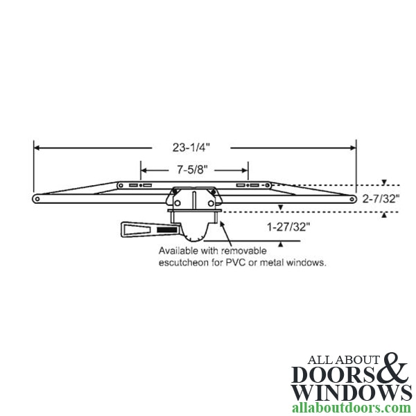 Lever Operator 23-1/4" Arm with Removable Escutcheon - Dimensions