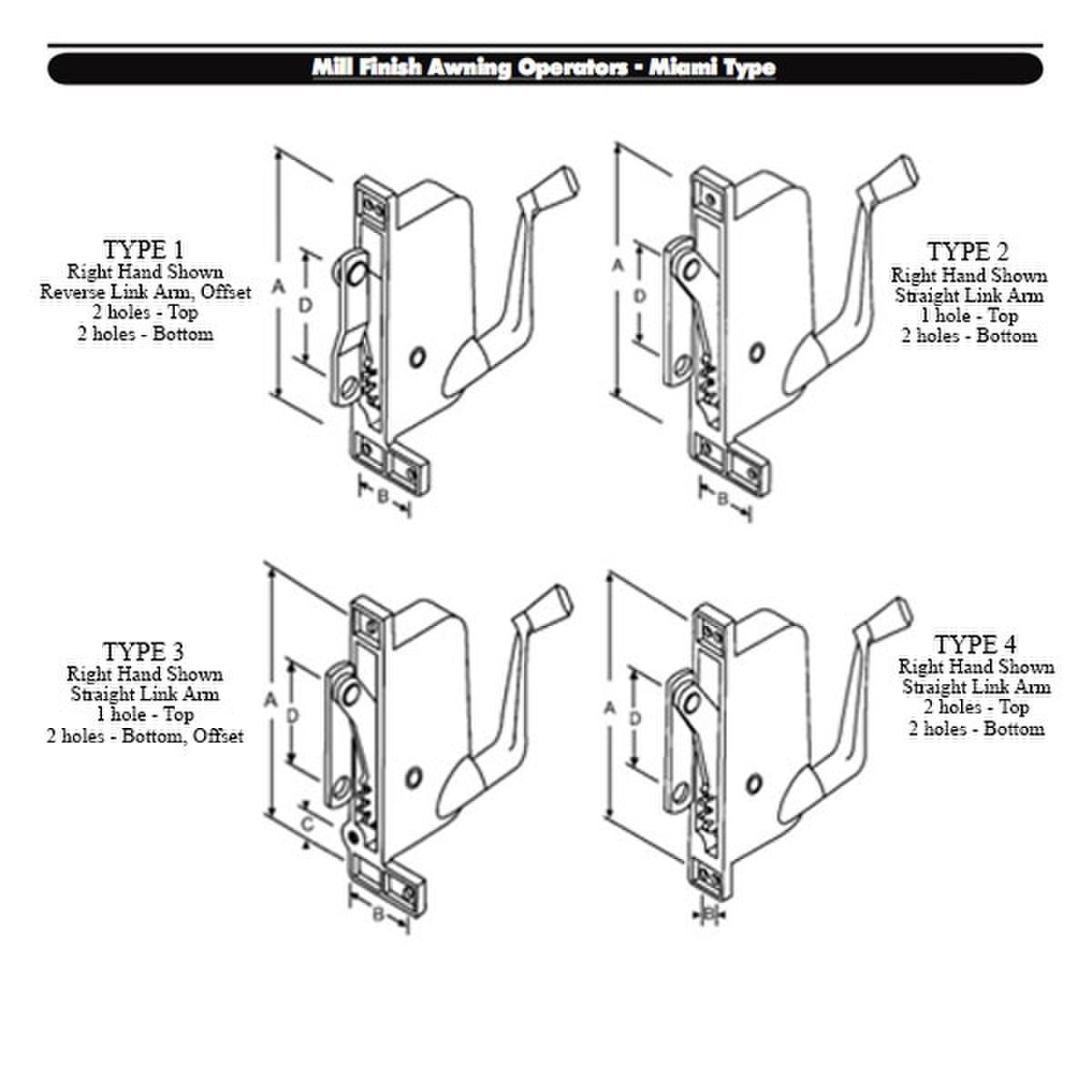 Window Operator Types Type 3 Awning Window Operator, Miami Windows, Right Hand - Aluminum