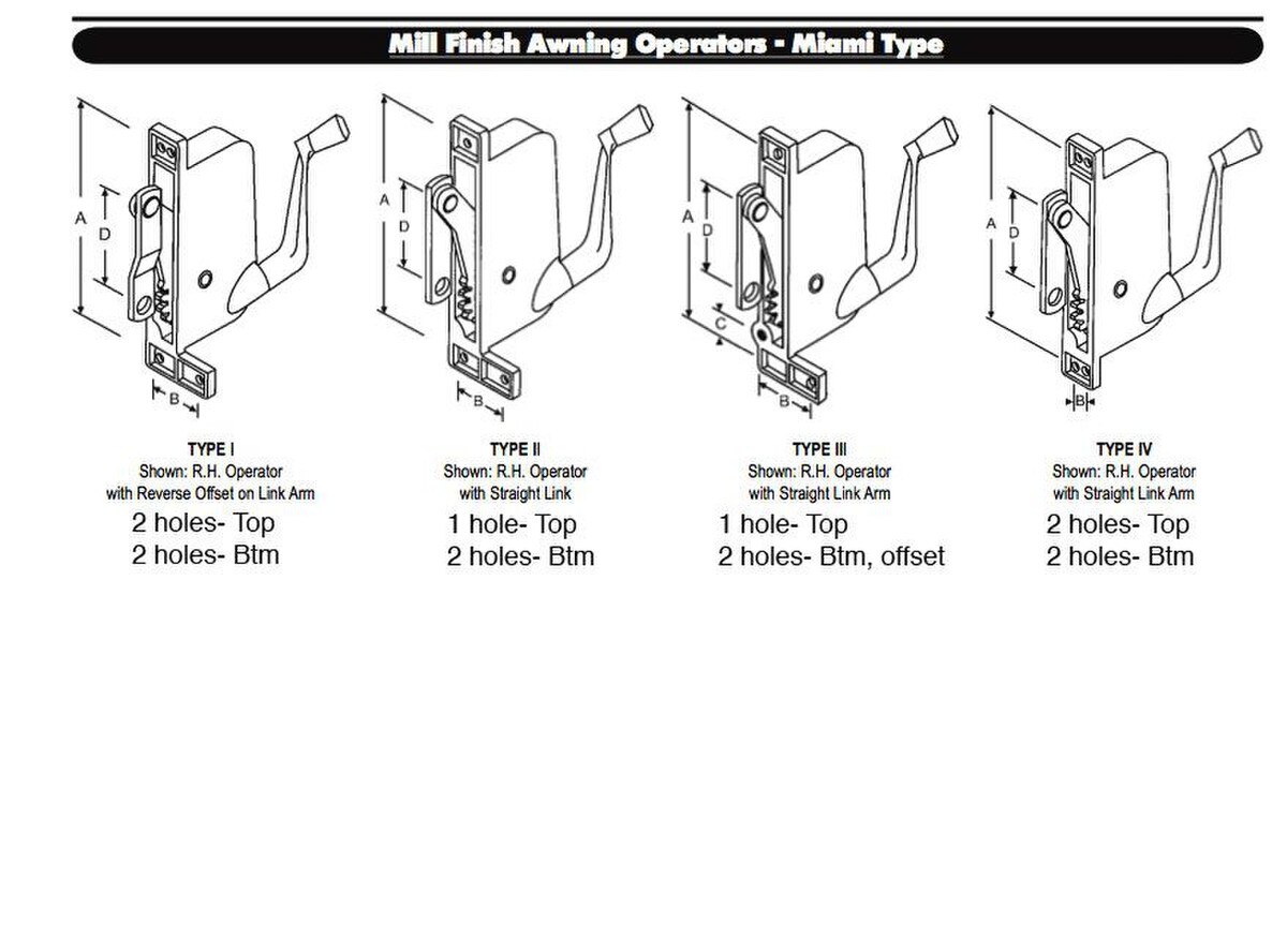 Lever Type Awining Operators Left Handed Window Operator 2-3/8 Inch Left-Hand Awning Window Operator