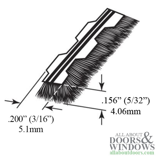 Weatherstrip .200 Backing x .156 Pile Height, Grey - Dimensions
