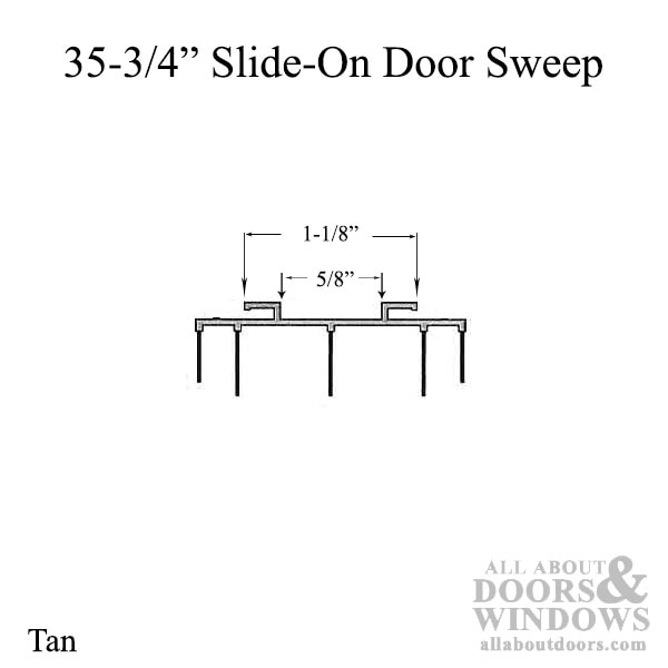 Door Bottom / Sweep, Pease slide-on 35-3/4" Long - Dimensions