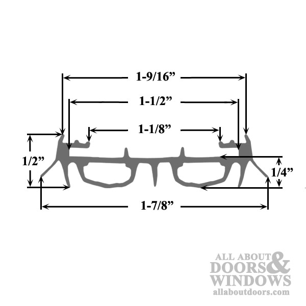 Slide on door bottom/sweep, Low-Profile - 42 Inch - Dimensions