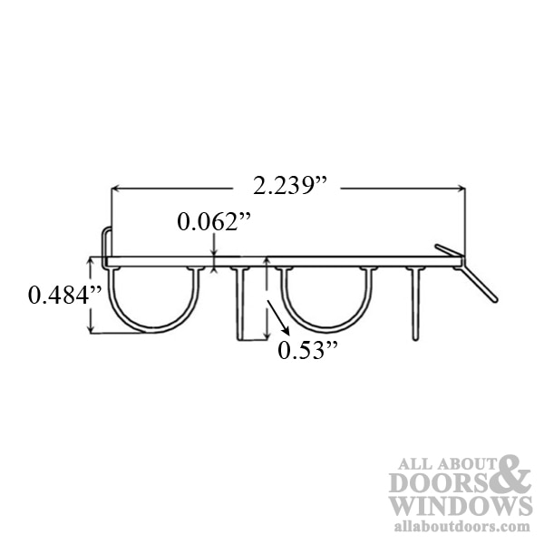 Door bottom sweep, staple / nail on, for 2-1/4" thick door, Choose Length - Dimensions