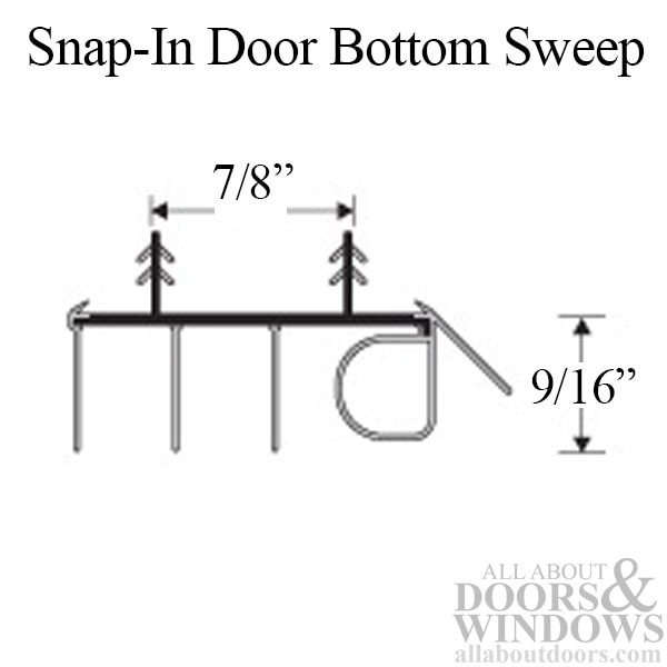 Door Bottom Sweep, Snap-In, 2 Barbs at 7/8" - Dimensions