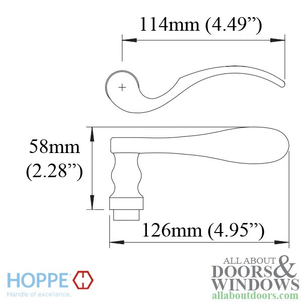 Munchen Lever Handle for Right Handed Multipoint Lock Handlesets - Brushed Chrome - Dimensions