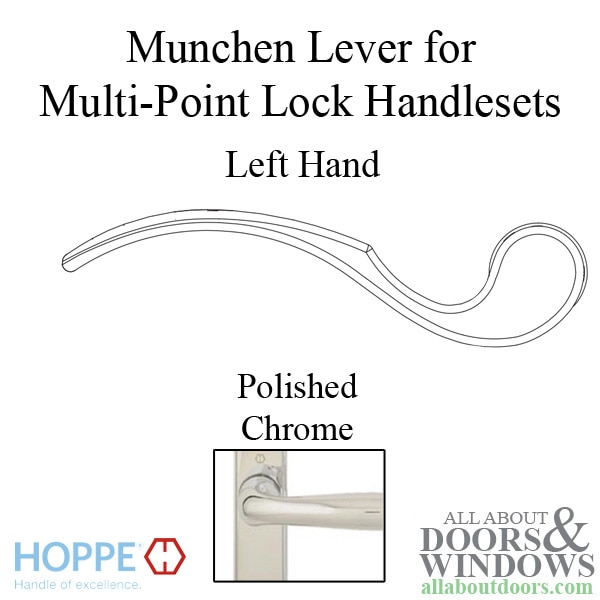 Munchen Lever Handle for Left Handed Multipoint Lock Handlesets - Polished Chrome