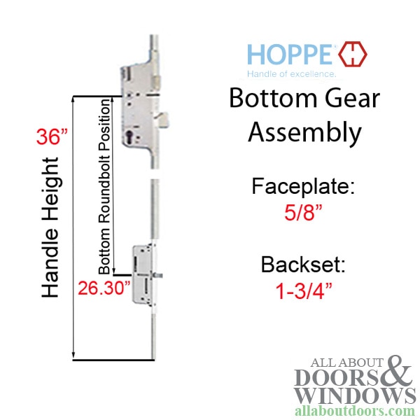 Hoppe 16mm manual gear, 45/92, roundbolt at 26.30", 1" deadbolt throw